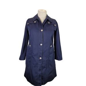 Misty Harbor SZ 14R  Trench Coat Short Navy Blue Any Weather Vintage Button Up